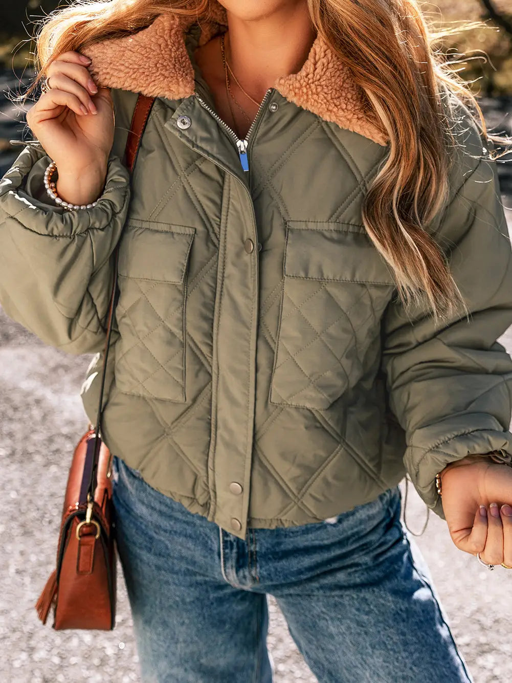 Teddy Collar Quilted Puffer Jacket