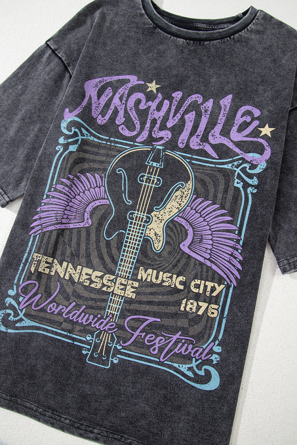 Black Nashville Tennessee Graphic Mineral Washed Vintage Tee