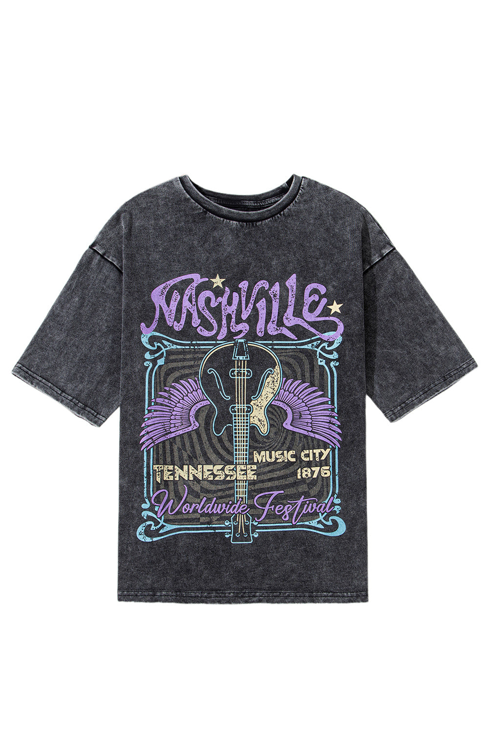Black Nashville Tennessee Graphic Mineral Washed Vintage Tee
