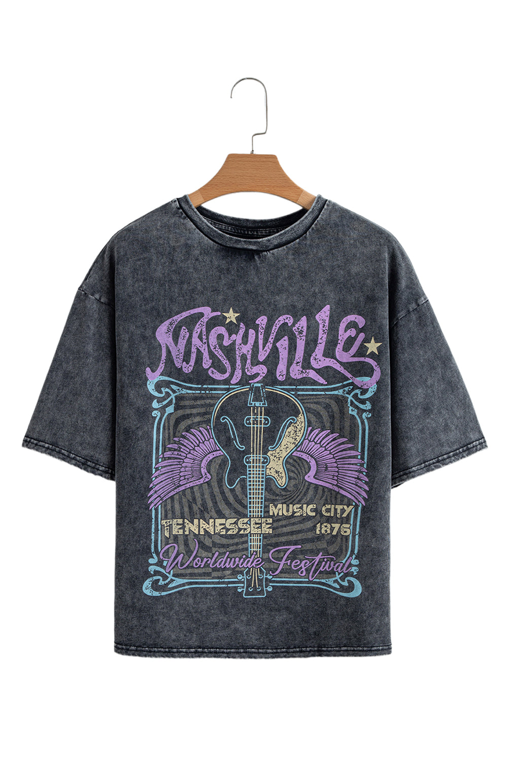 Black Nashville Tennessee Graphic Mineral Washed Vintage Tee