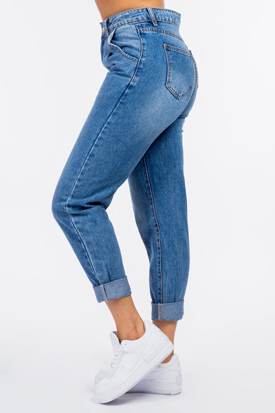 American Bazi High Waist Pleated Waist Mom Jeans