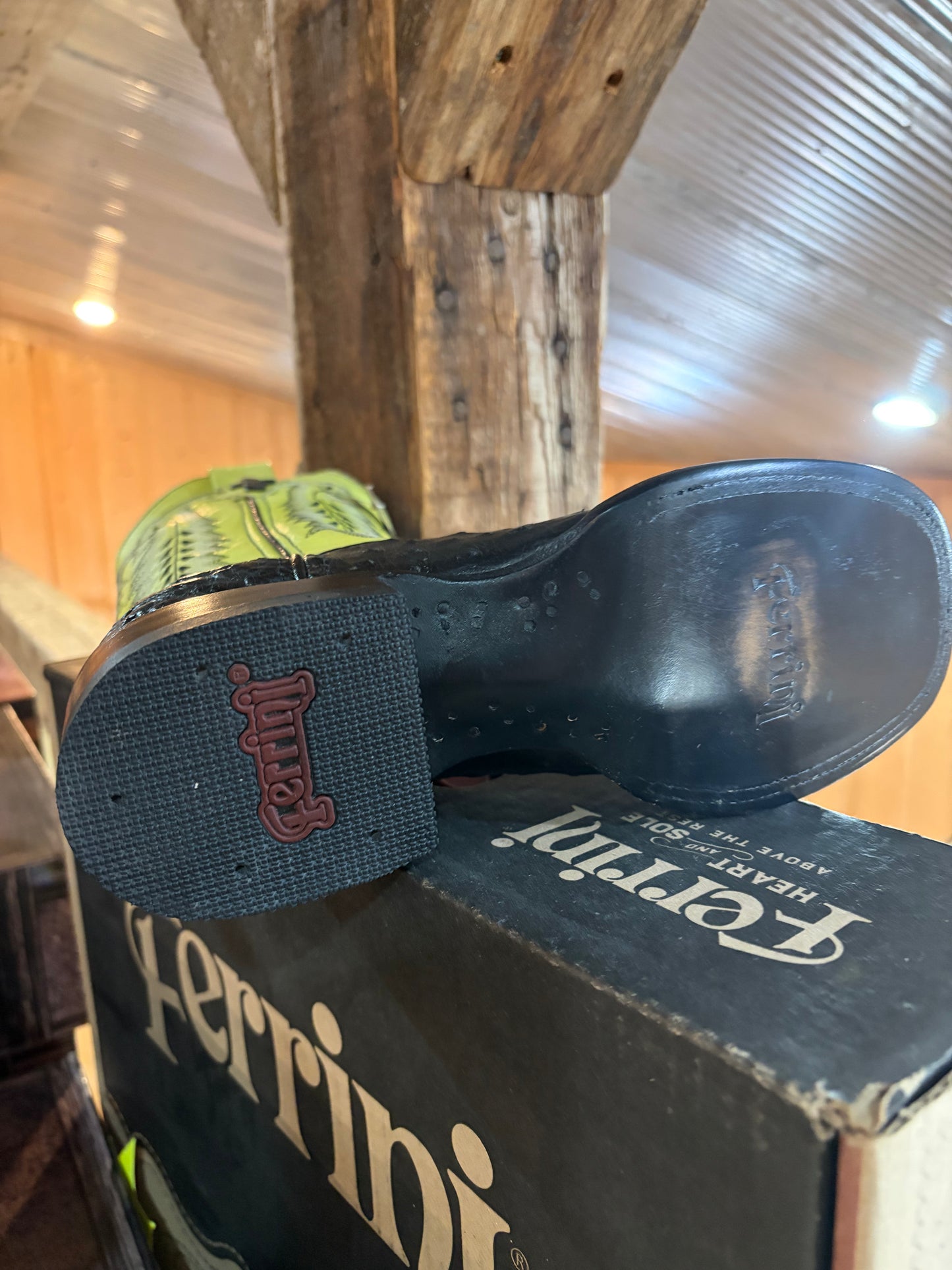 Ladies Full Quill Ostrich S-Toe Black Boot