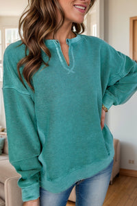 Notched Dropped Shoulder Long Sleeve Sweatshirt